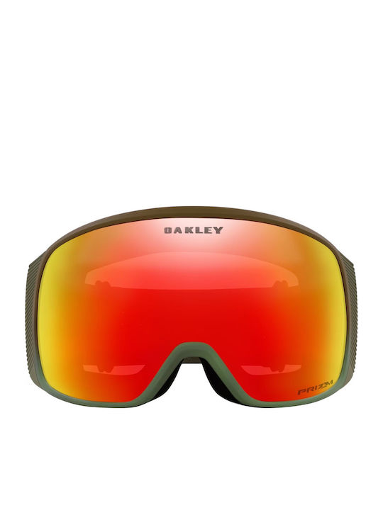 Oakley Flight Tracker Masca de schi și snowboard Pentru adulți Verde cu Lentilă în culoarea Roșu