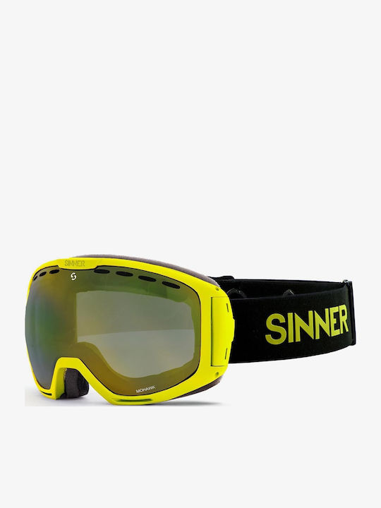 Sinner Mohawk Μάσκα Σκι & Snowboard Ενηλίκων Κίτρινη με Φακό σε Γκρι Χρώμα