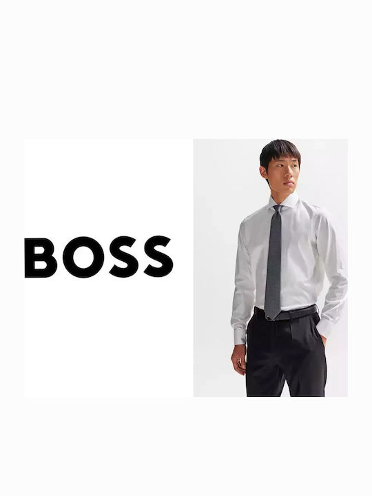Boss Ανδρική Γραβάτα Μεταξωτή με Σχέδια σε Μαύρο Χρώμα