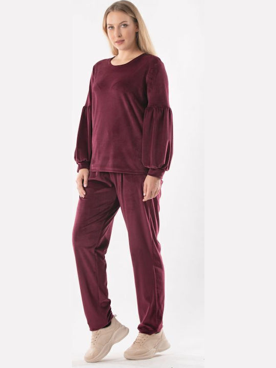 Women's Blouse Velvet Long Sleeve Burgundy
