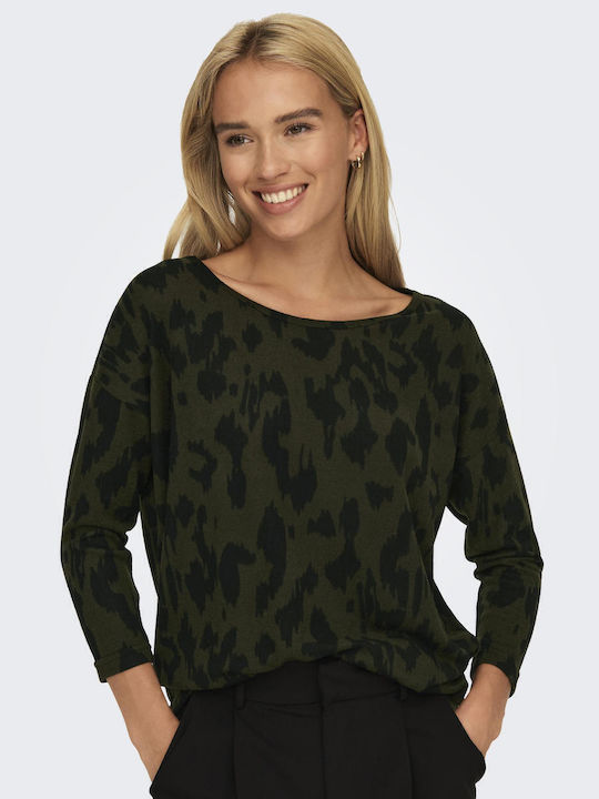 Damen Bluse mit 3/4 Ärmel Tierdruck Grün