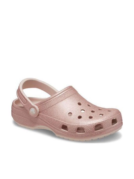 Crocs Classic Glitter Γυναικεία Σαμπό Ροζ