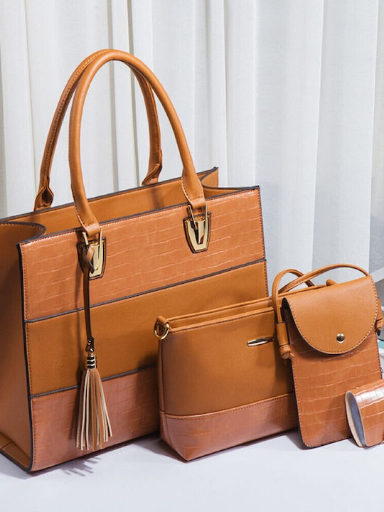 Set Damentasche Shopper Schultertasche Braun