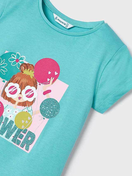 Kids' T-shirt Turquoise Flower