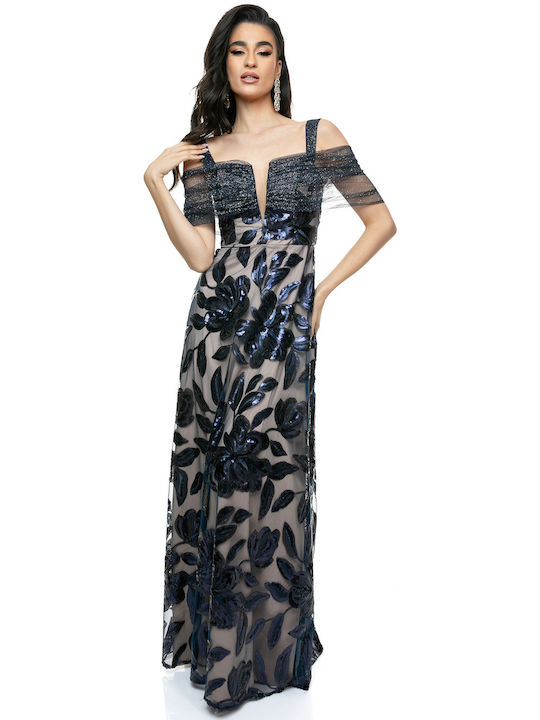 RichgirlBoudoir Summer Maxi Evening Dress with Lace & Sheer Blue