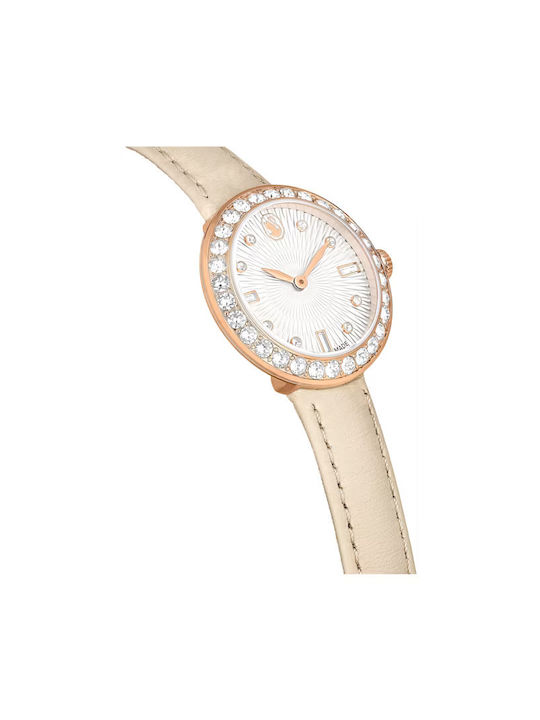 Swarovski Watch with Beige Leather Strap