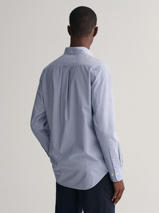 Long-sleeved Cotton Shirt Striped College Blue