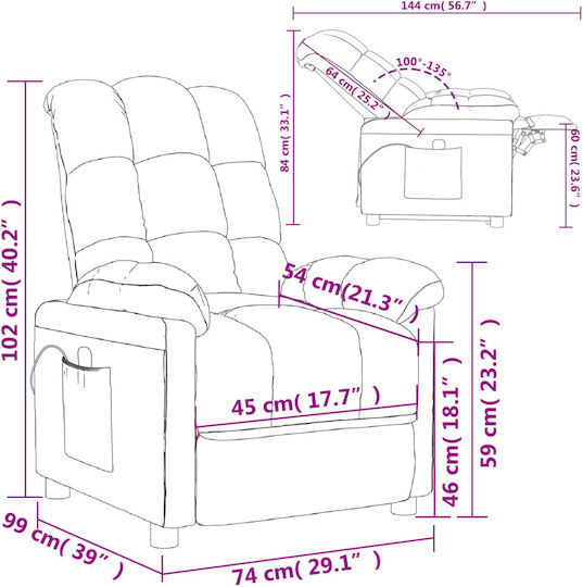Πολυθρόνα Relax Massage με Υποπόδιο Σκούρο Γκρι 74x99x102cm