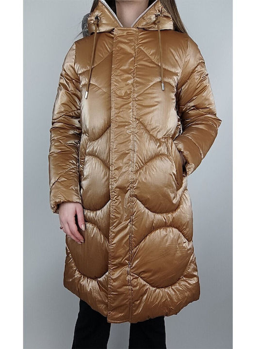 Women's Short Puffer Jacket for Winter TAN
