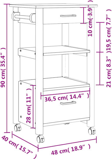 vidaXL Ραφιέρα Κουζίνας Ξύλινη 2 Θέσεων Ροζ 48x40x90cm