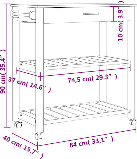 vidaXL vidaXL Küchenregal Hölzernes 2 Ebenen Rosa 84x40x90cm