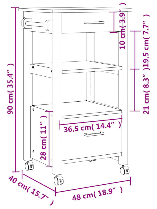 vidaXL Ραφιέρα Κουζίνας Ξύλινη 4 Θέσεων Ροζ 48x40x90cm