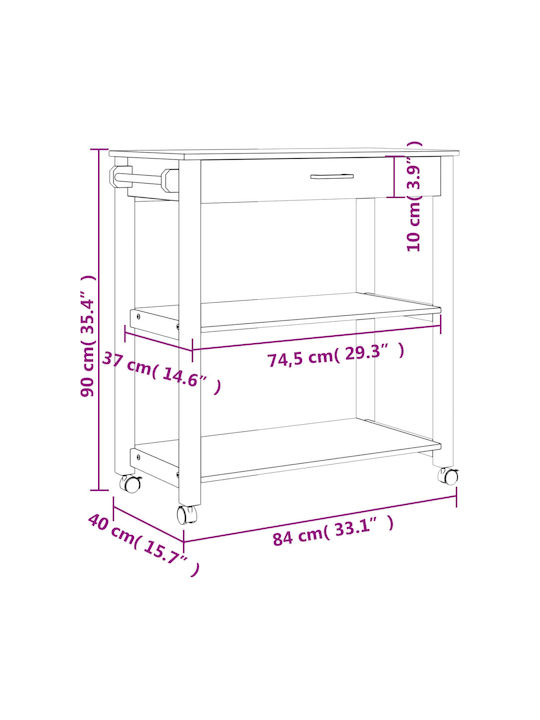 vidaXL Wooden Kitchen Rack 3 Tiers Pink 84x40x90cm