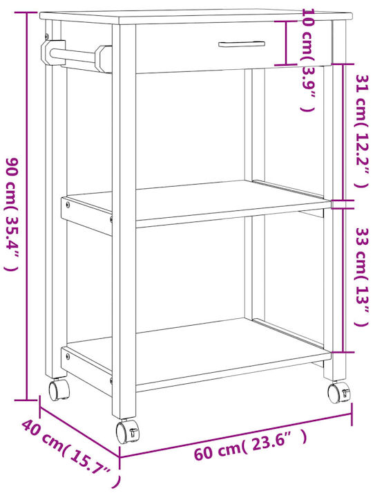 vidaXL Wooden Kitchen Rack 3 Tiers Pink 60x40x90cm