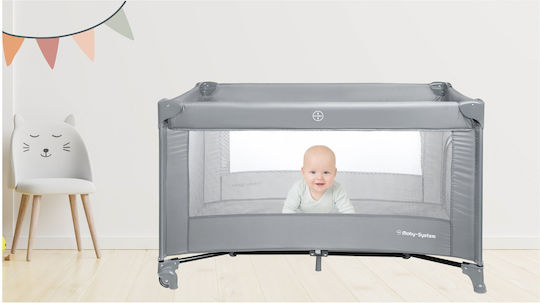 Moby System Happy Traveller Basic Παρκοκρέβατο με Στρώμα Γκρι 128x68cm