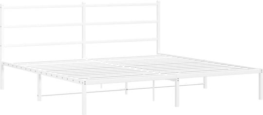 Pat King Size Metalic Alb Cu Plăci Pentru Saltea 183x213cm