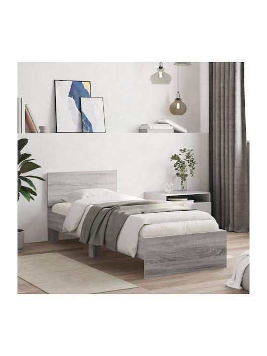 Κρεβάτι Μονό Ξύλινο Γκρι με Τάβλες για Στρώμα 90x200cm