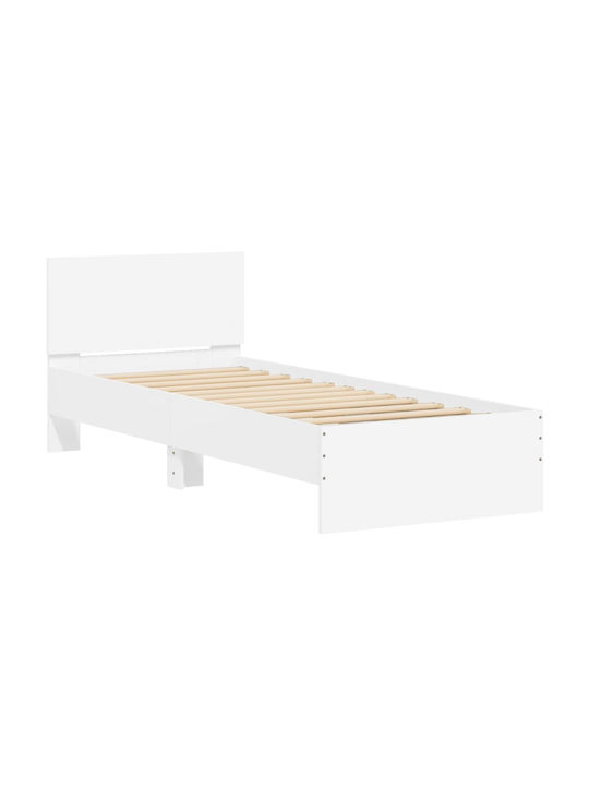 Single Wooden White Bed with Slats for Mattress 90x200cm