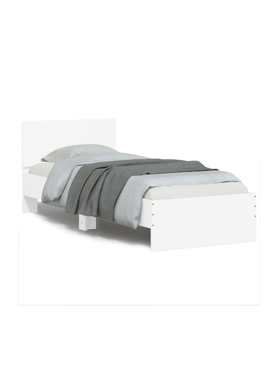 Single Wooden White Bed with Slats for Mattress 90x200cm