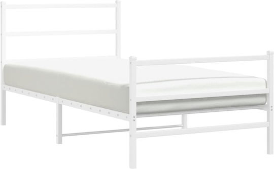 Pat Semi-dublu Metalic Alb Cu Plăci Pentru Saltea 107x203cm