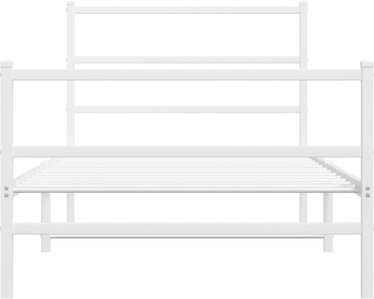 Pat Semi-dublu Metalic Alb Cu Plăci Pentru Saltea 107x203cm