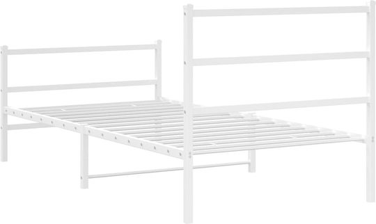Pat Semi-dublu Metalic Alb Cu Plăci Pentru Saltea 107x203cm