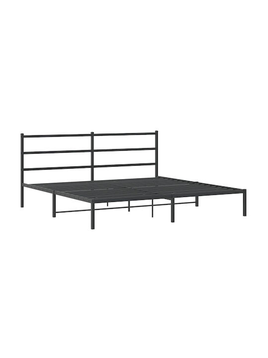 King Size Metal Bed Black with Slats for Mattress 193x203cm
