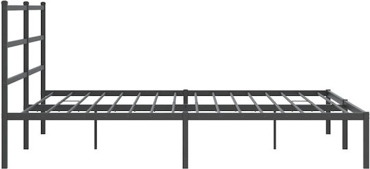 Метално Легло Кинг Сайз Черно с Дъски за Матрак 193x203см