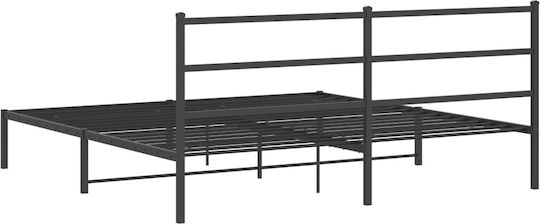 Метално Легло Кинг Сайз Черно с Дъски за Матрак 193x203см