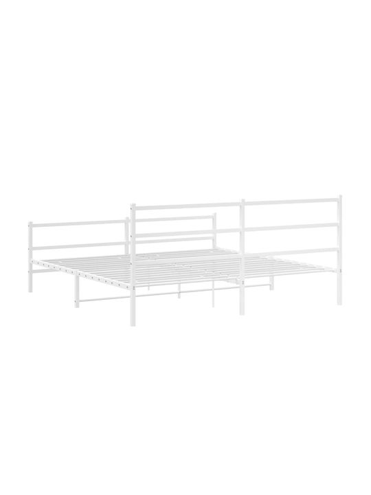 King Size Metallbett Weiß mit Lattenrost für Matratze 193x203cm