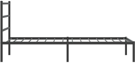 Pat Semi-dublu Metalic Negru cu Plăci pentru Saltea 107x203cm