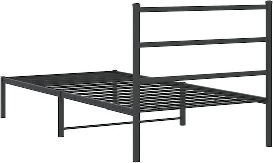 Pat Semi-dublu Metalic Negru cu Plăci pentru Saltea 107x203cm