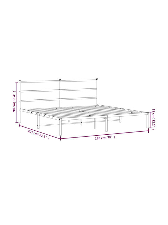 King Size Metal Bed Black with Slats for Mattress 193x203cm