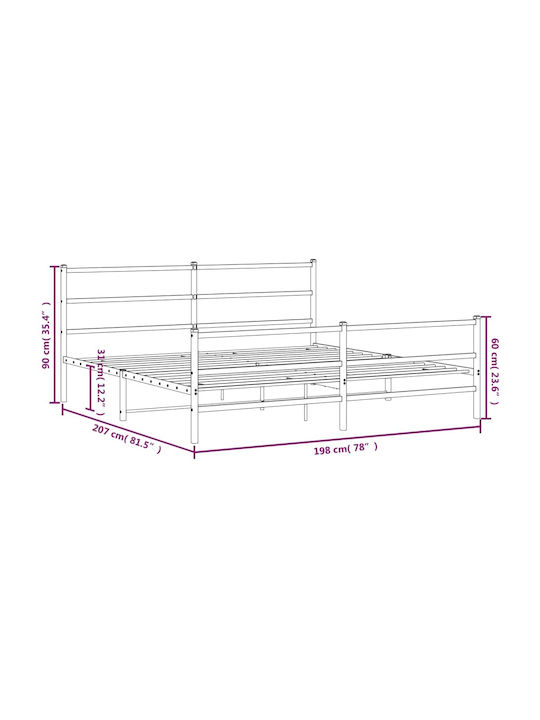 King Size Metallbett Weiß mit Lattenrost für Matratze 193x203cm