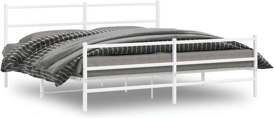King Size Metallbett Weiß mit Lattenrost für Matratze 193x203cm