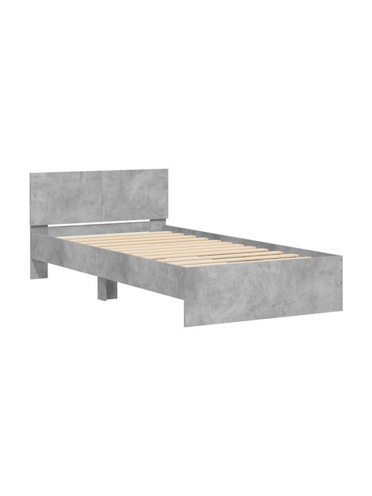 Pat Single Din Lemn Gri Cu Plăci Pentru Saltea 100x200cm