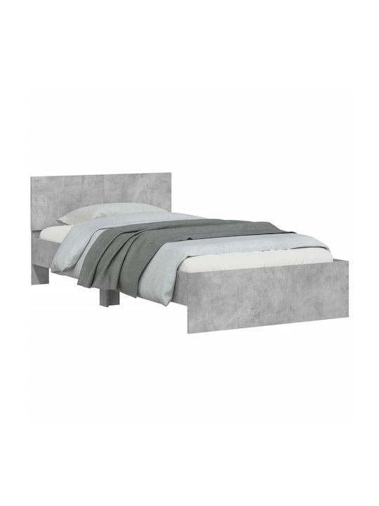 Pat Single Din Lemn Gri Cu Plăci Pentru Saltea 100x200cm