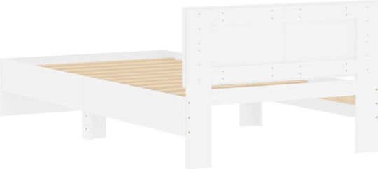 Pat Single Din Lemn Alb Cu Plăci Pentru Saltea 100x200cm