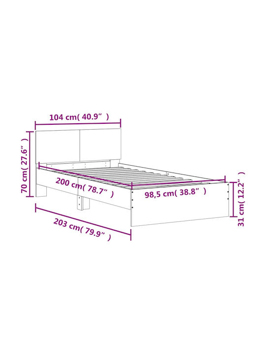 Pat Single Din Lemn Gri Cu Plăci Pentru Saltea 100x200cm