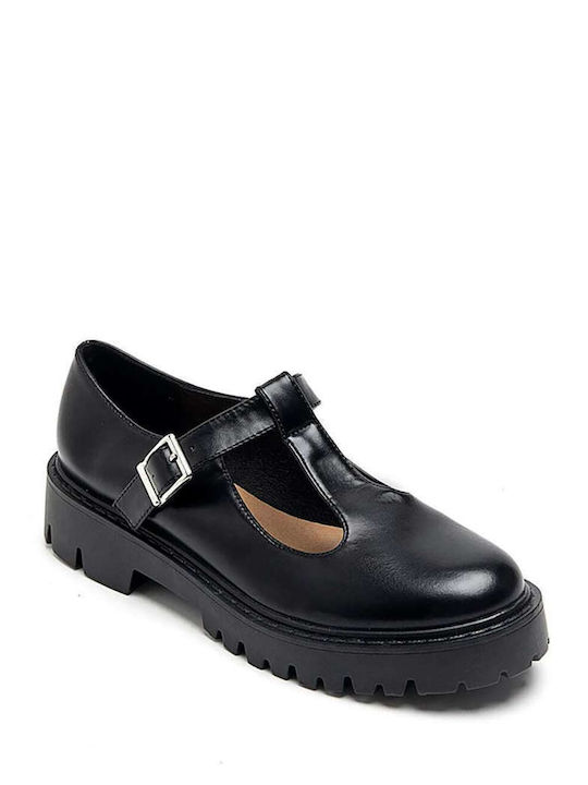 Keep Fred Synthetic Leather Pointy Ballerinas with Strap Black