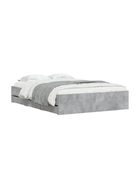 Hälfte Doppelbett Holz Grau mit Lattenrost für Matratze 120x190cm
