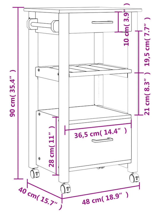 vidaXL Wooden Kitchen Rack 4 Tiers Pink 48x40x90cm