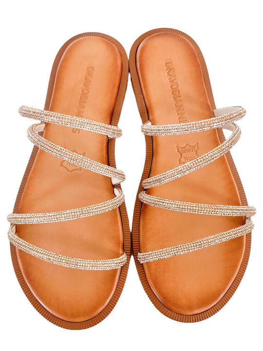 Gkavogiannis Sandals Lucrat manual Piele Women's Sandals with Strass aur roz