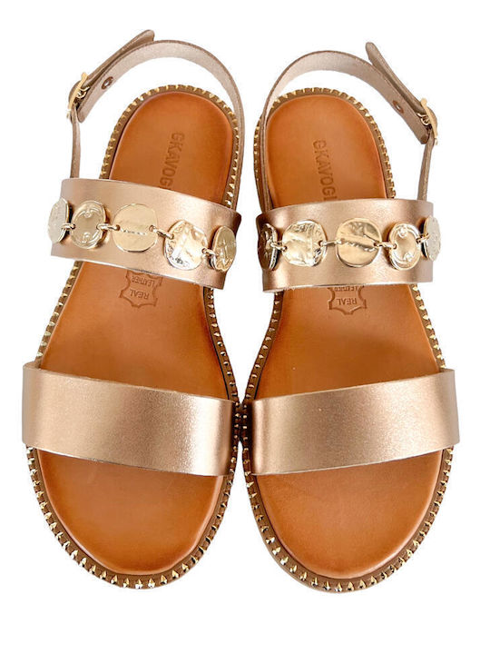 Gkavogiannis Sandals Leather Women's Flat Sandals Rose Gold