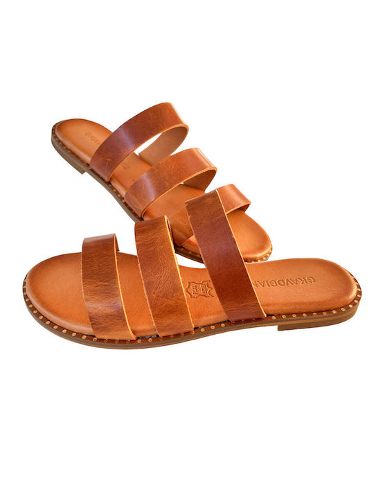 Gkavogiannis Sandals Leather Women's Flat Sandals in Tabac Brown Color