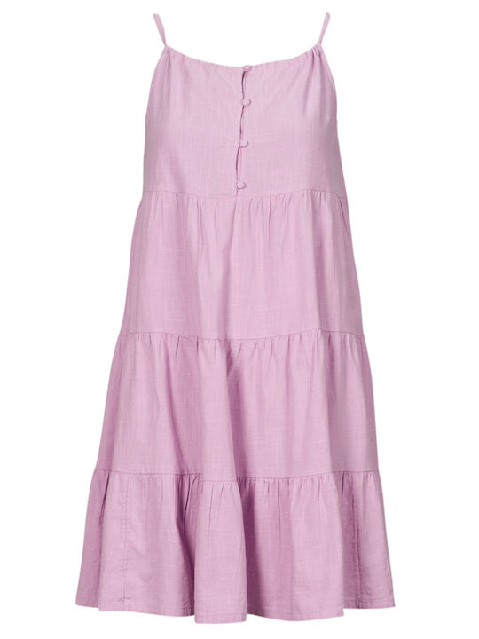 Summer Mini Dress with Ruffles Purple