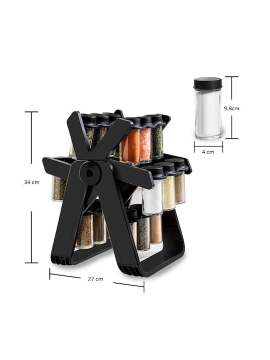 Glass Tabletop Rotating Spice Rack Black