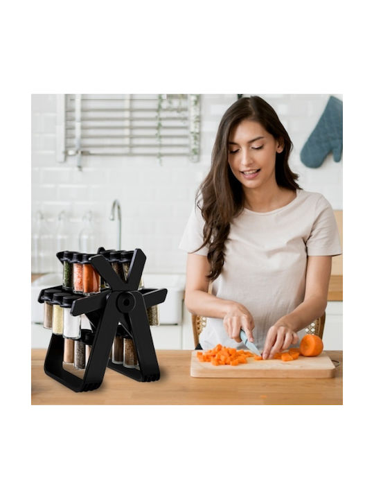 Glass Tabletop Rotating Spice Rack Black