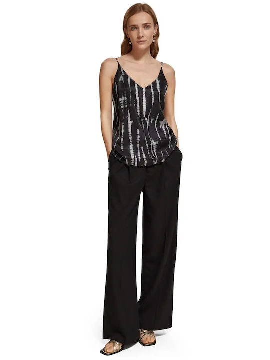 Scotch & Soda Pleated Women's High-waisted Fabric Trousers Black