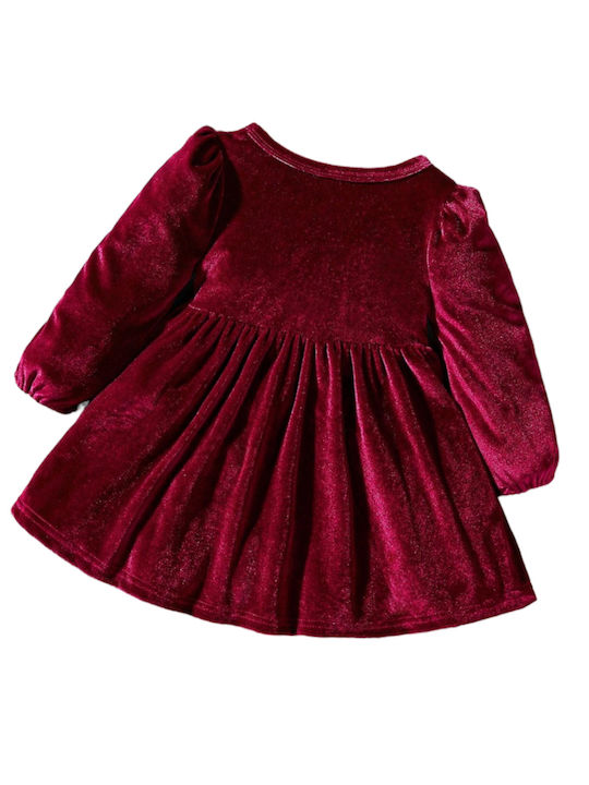 TakTakBaby Kids Dress Velvet Long Sleeve Bordeaux